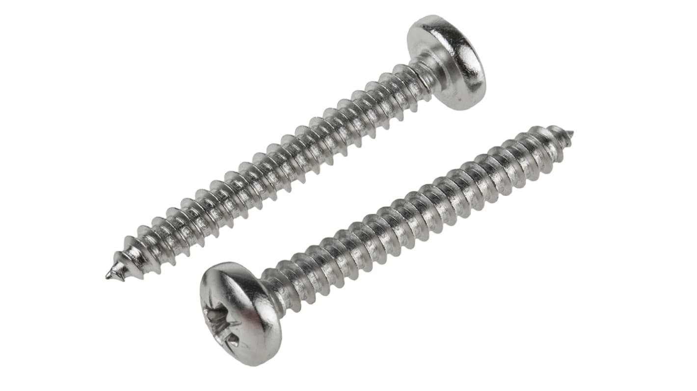 RS PRO Plain Stainless Steel Pan Head Self Tapping Screw, N°10 x 1.1/2in Long 38mm Long