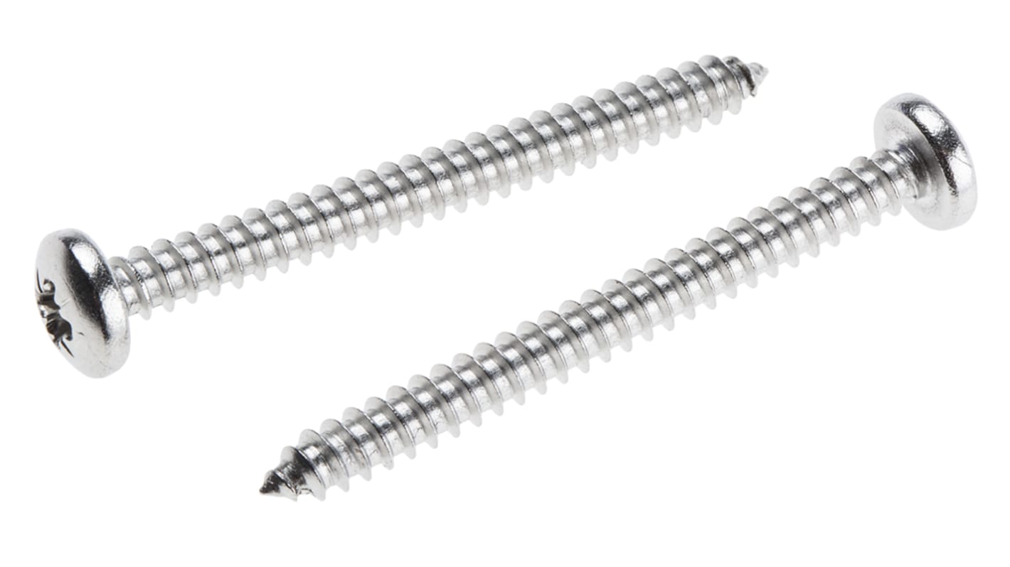 RS PRO Plain Stainless Steel Pan Head Self Tapping Screw, N°10 x 2in Long 50mm Long