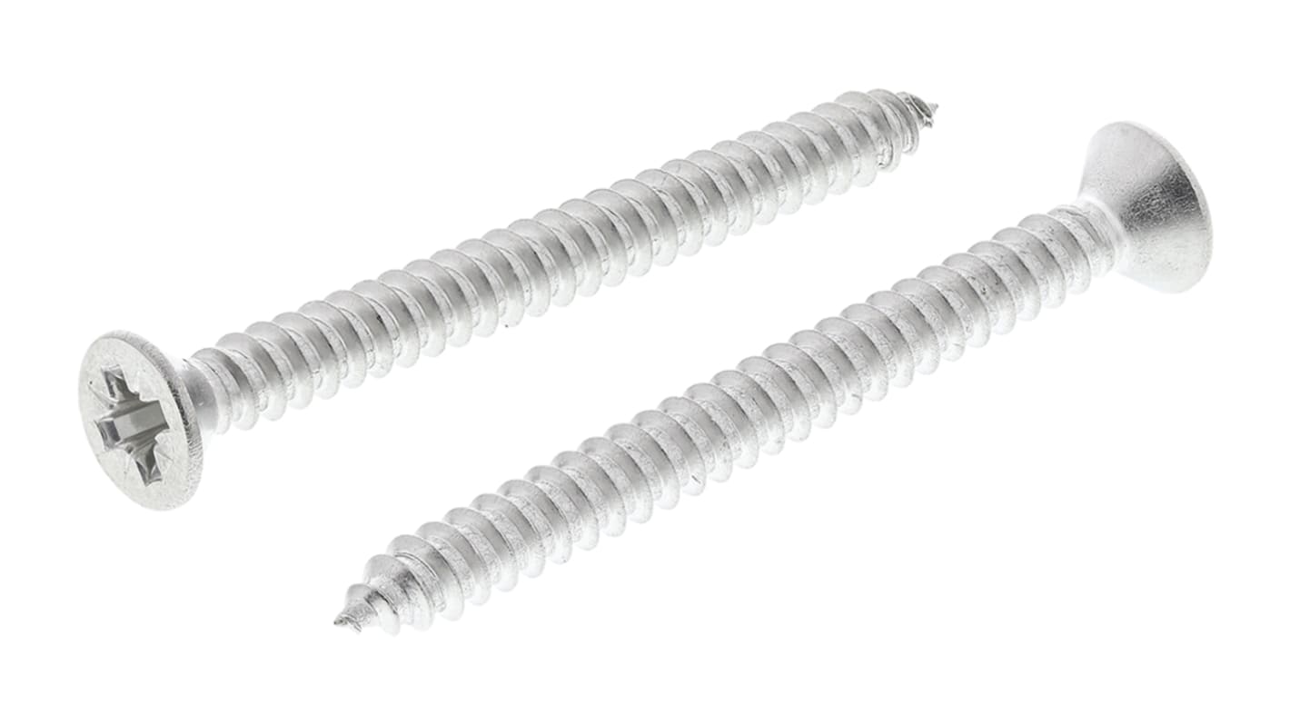 RS PRO Plain Stainless Steel Countersunk Head Self Tapping Screw, N°8 x 1.3/4in Long 45mm Long