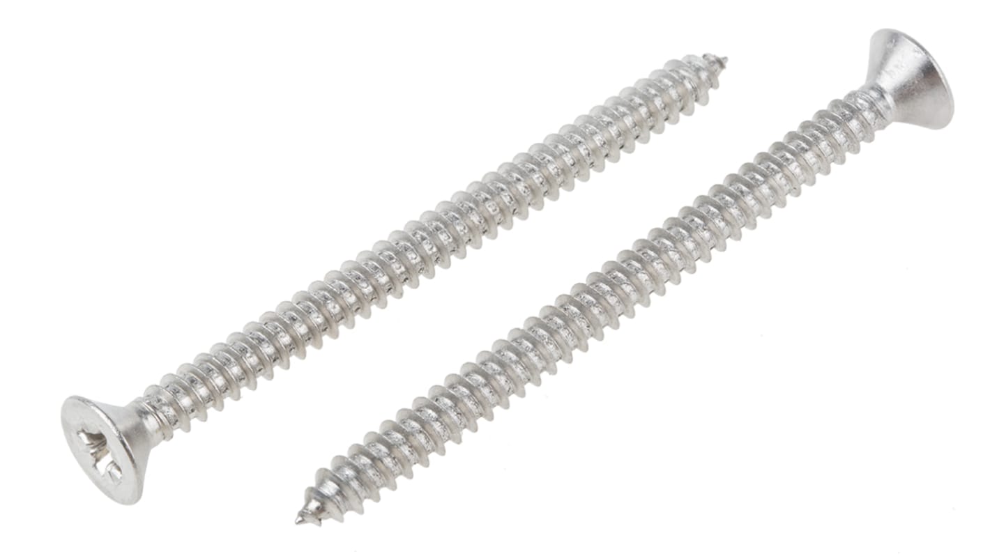 RS PRO Plain Stainless Steel Countersunk Head Self Tapping Screw, N°10 x 2.1/2in Long 65mm Long