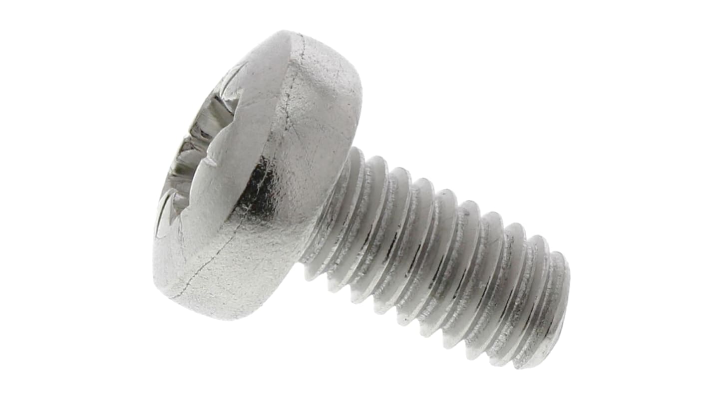 RS PRO Pozi Pan A2 304 Stainless Steel Machine Screws DIN 7985, M4x8.0mm