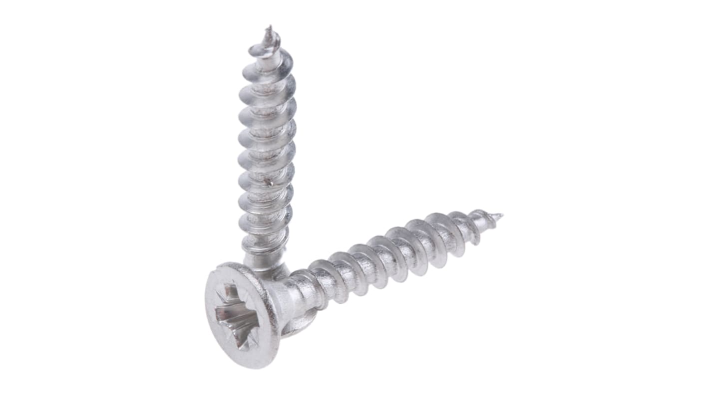RS PRO Pozidriv Countersunk Stainless Steel Wood Screw, A2 304, 4mm Thread, 25mm Length