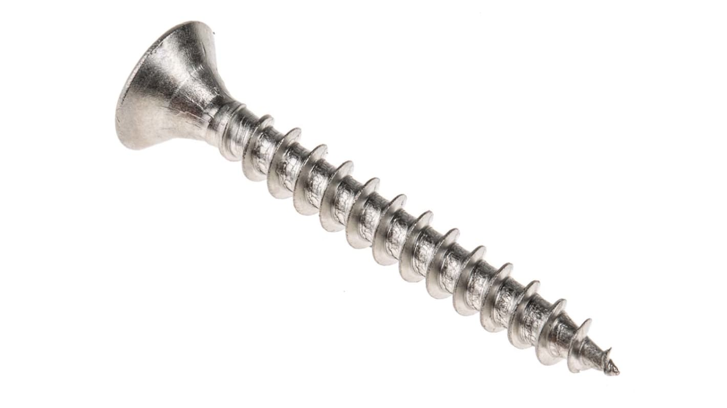 RS PRO Pozidriv Countersunk Stainless Steel Wood Screw, A2 304, 5mm Thread, 40mm Length