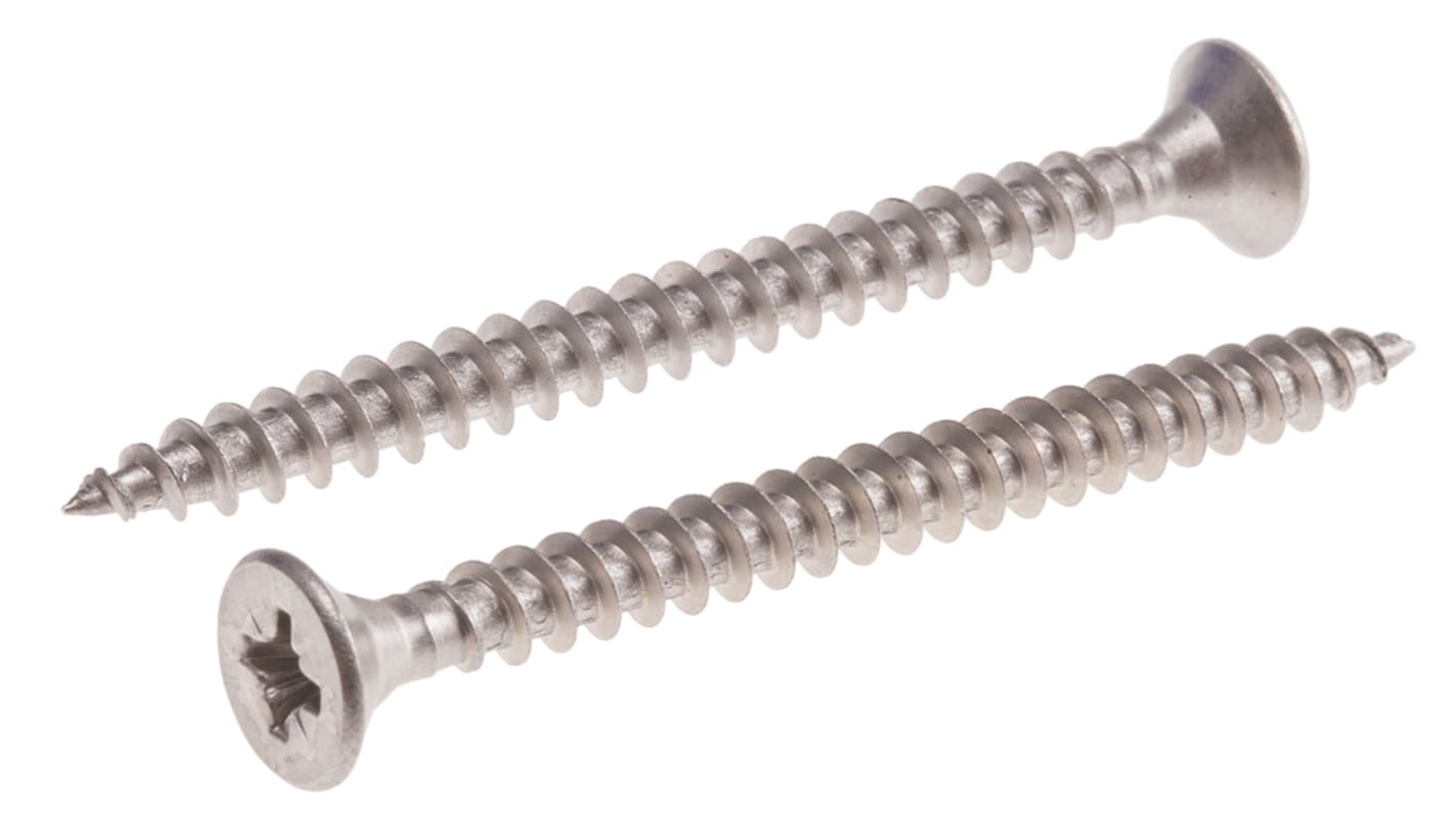RS PRO Pozidriv Countersunk Stainless Steel Wood Screw, A2 304, 5mm Thread, 60mm Length