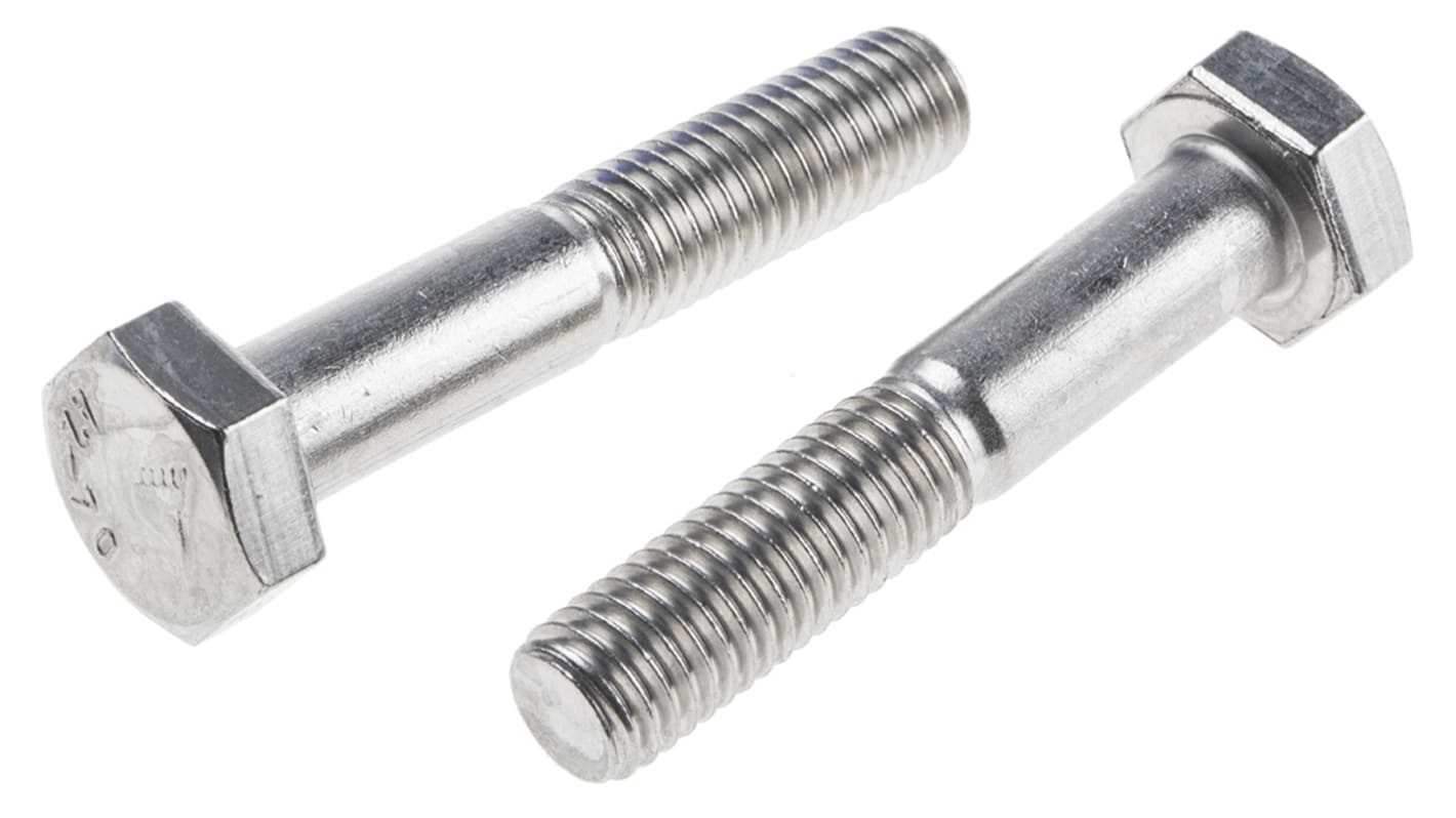 RS PRO Stainless Steel, Hex Bolt, M10 x 55.0mm