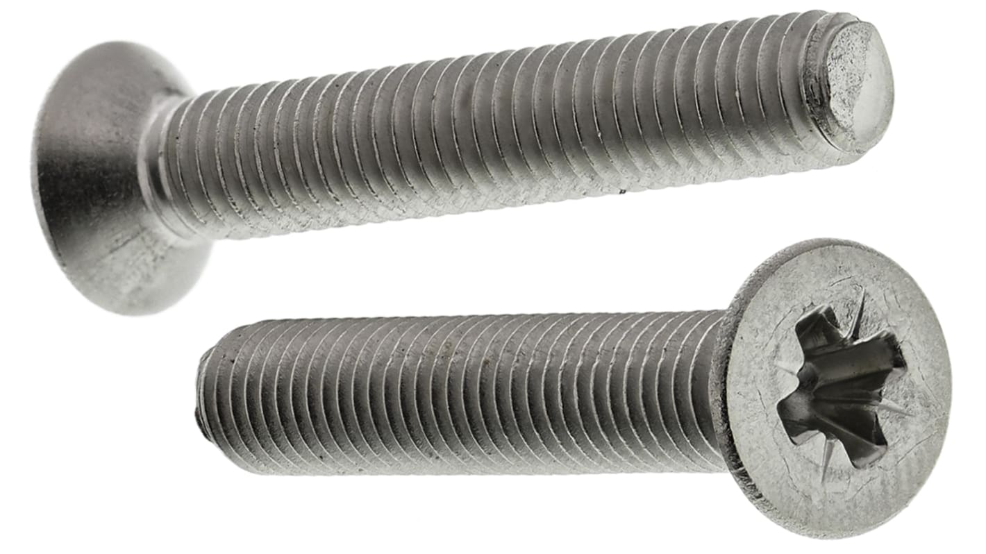 RS PRO Pozidriv Countersunk A2 304 Stainless Steel Machine Screws DIN 965Z, M5x30mm