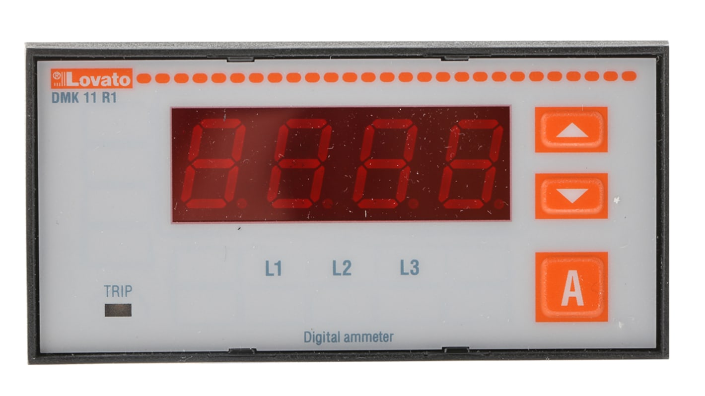 Lovato 交流数字电流表, 0.05 → 6A量程, ±0.5%精度, 91mmx45mm切面, DMK系列