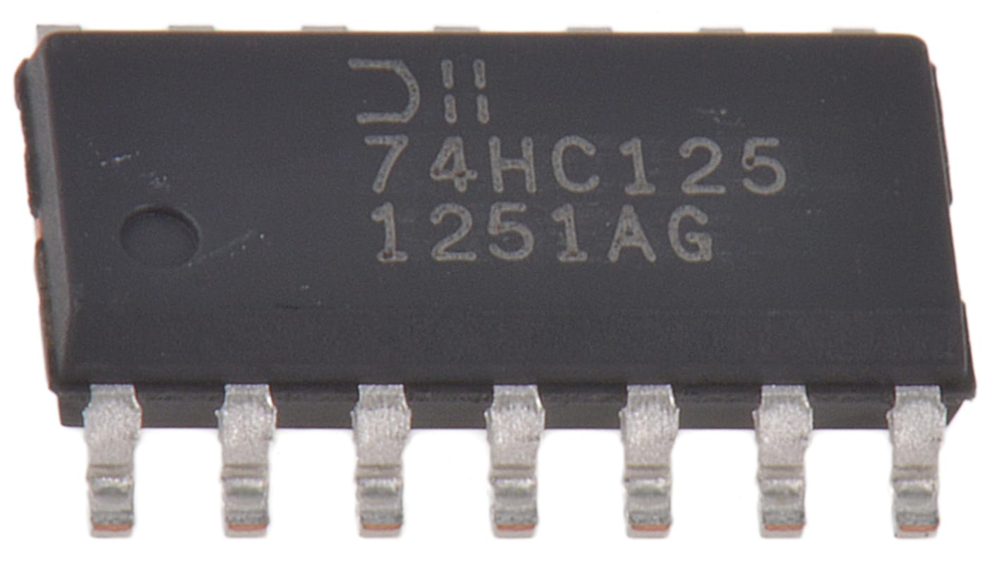 DiodesZetex 74HC125S14-13, Quad-Channel Non-InvertingSchmitt Trigger3-State Buffer, 14-Pin SOIC