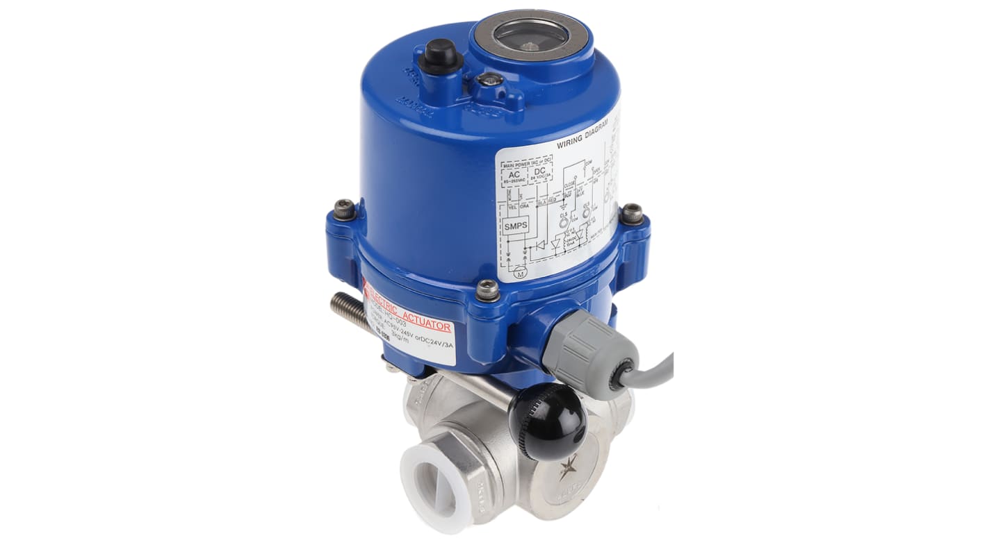 RS PRO 24 V, 110 V, 220 V 3 port Motorised Valve, Ball Valve type , 3/4in Pipe Size, 1000 psi