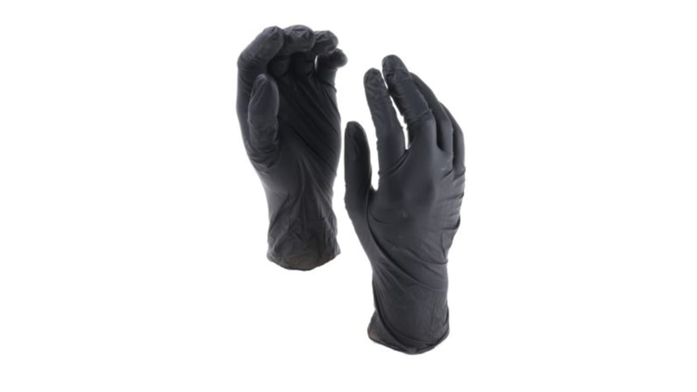 BM Polyco Black Powder-Free Nitrile Disposable Gloves, Size 7.5, Medium, Food Safe, 100 per Pack