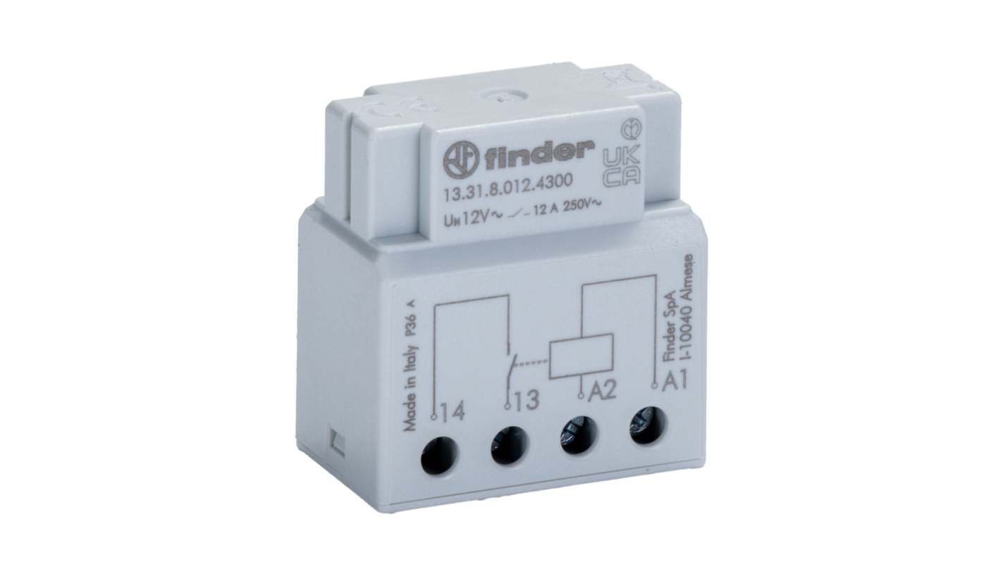 Finder Switch Box Monostable Relay, 12V ac Coil, 12A Switching Current, SPST-NO