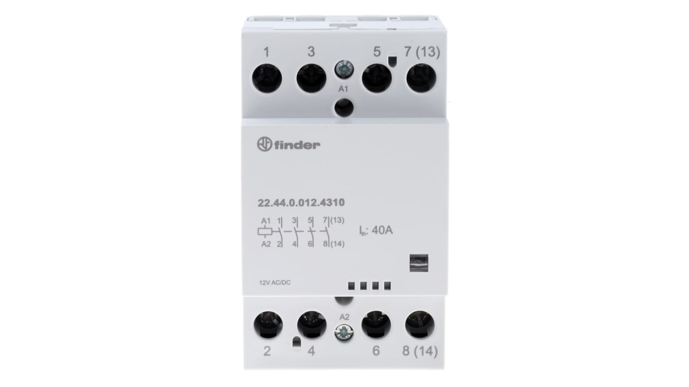Finder 22 Series Contactor, 12 V ac/dc Coil, 4-Pole, 40 A