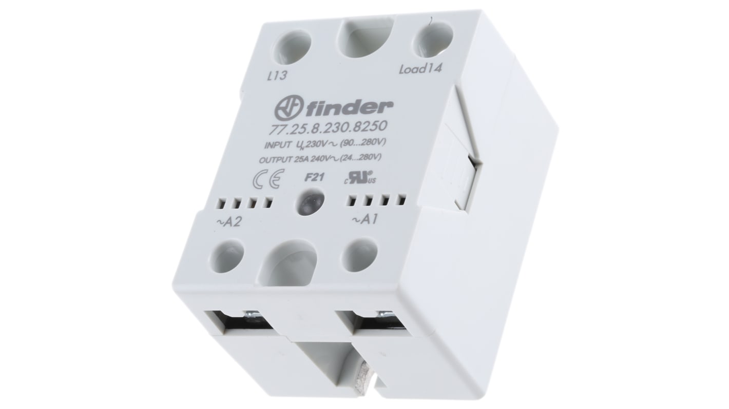 Finder 77 Series Solid State Relay, 25 A Load, Heatsink, 280 V ac Load, 230 V ac Control