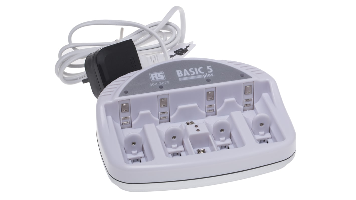 RS PRO Battery Charger For NiCd, NiMH 9V, AA, AAA, C, D with EU, UK plug