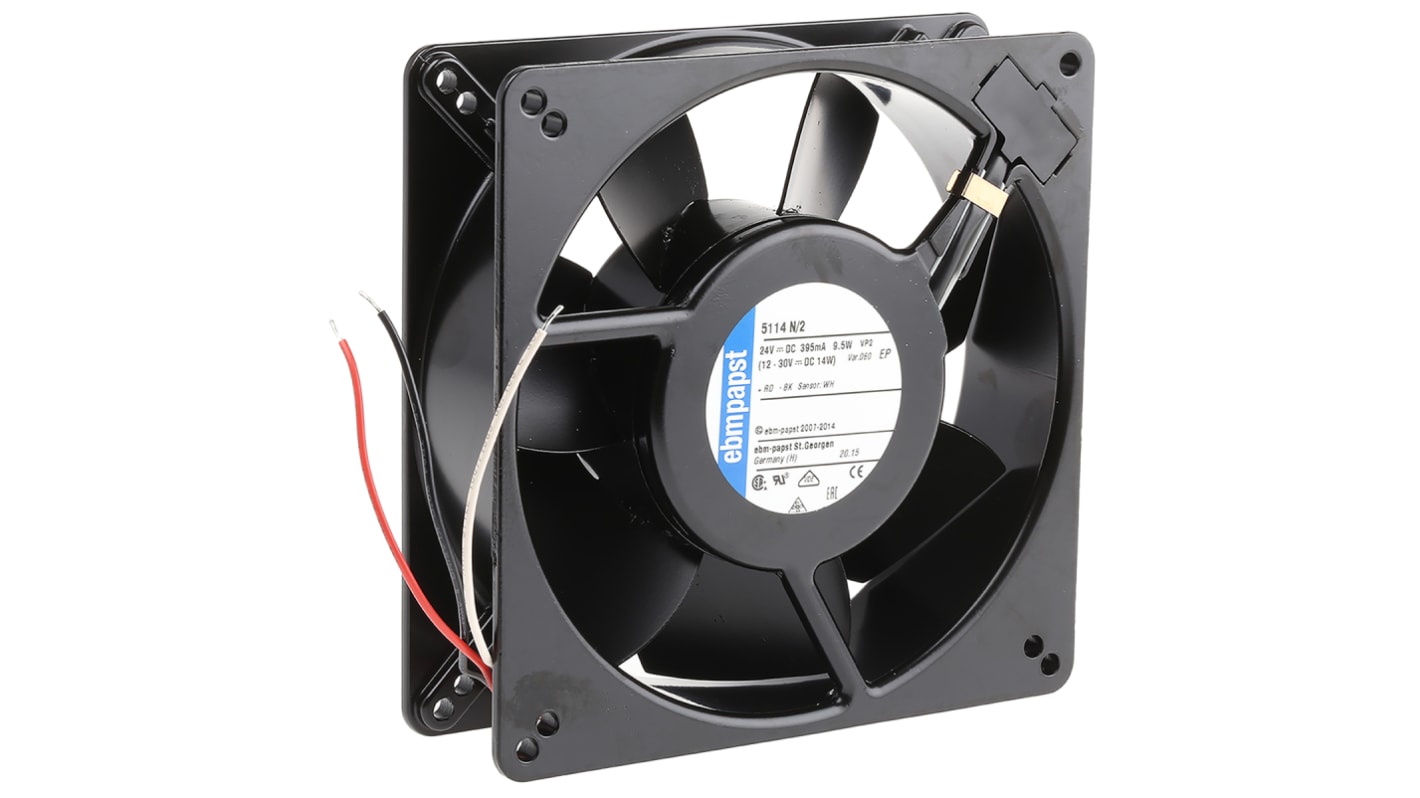 Ventilador Axial ebm-papst 5100 N de 135 x 135 x 38mm, 24 V dc, 9.5W, 2900rpm, caudal 260m³/h, 48dB, salida Tacómetro