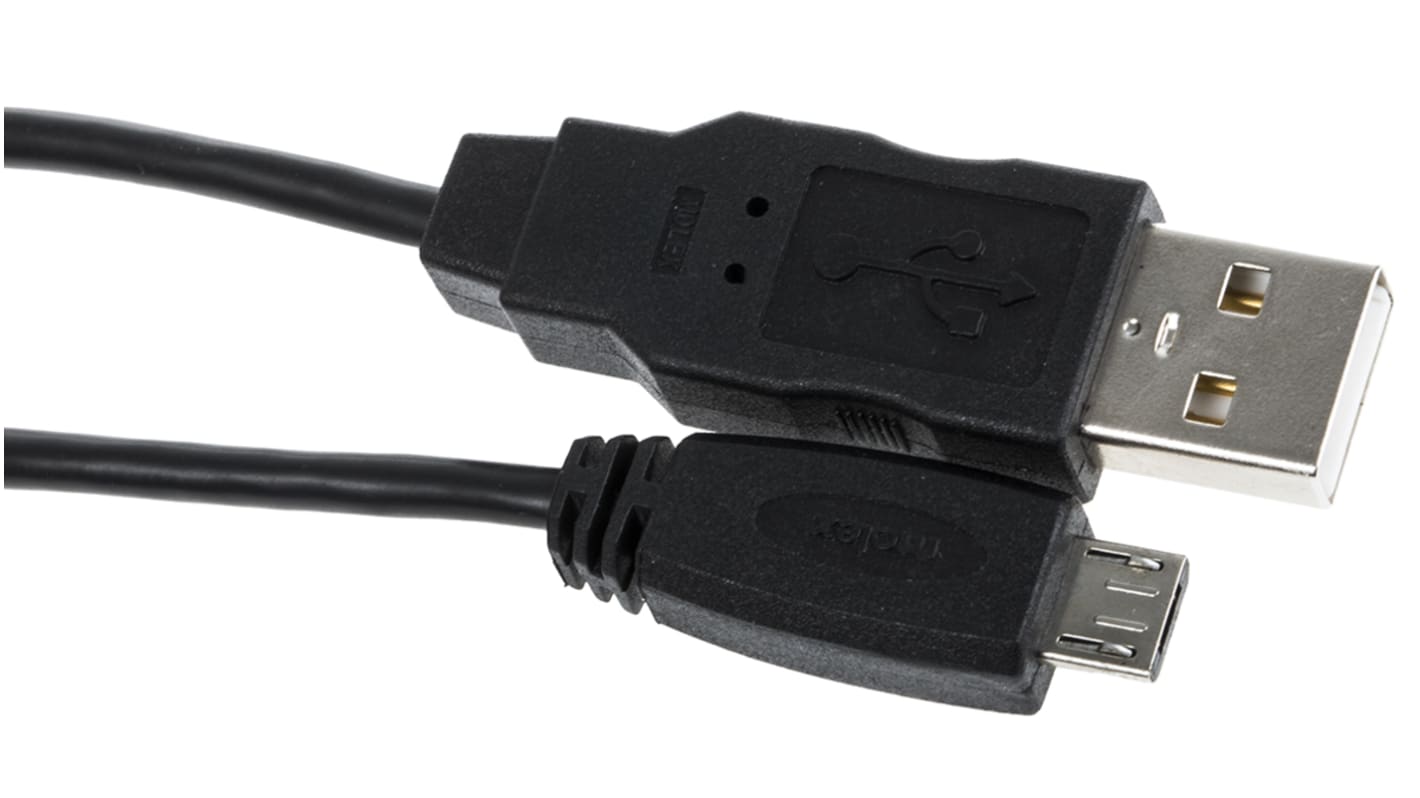 Molex USB线, USB A公插转Micro USB B公插, 1.5m长, USB 2.0, 黑色