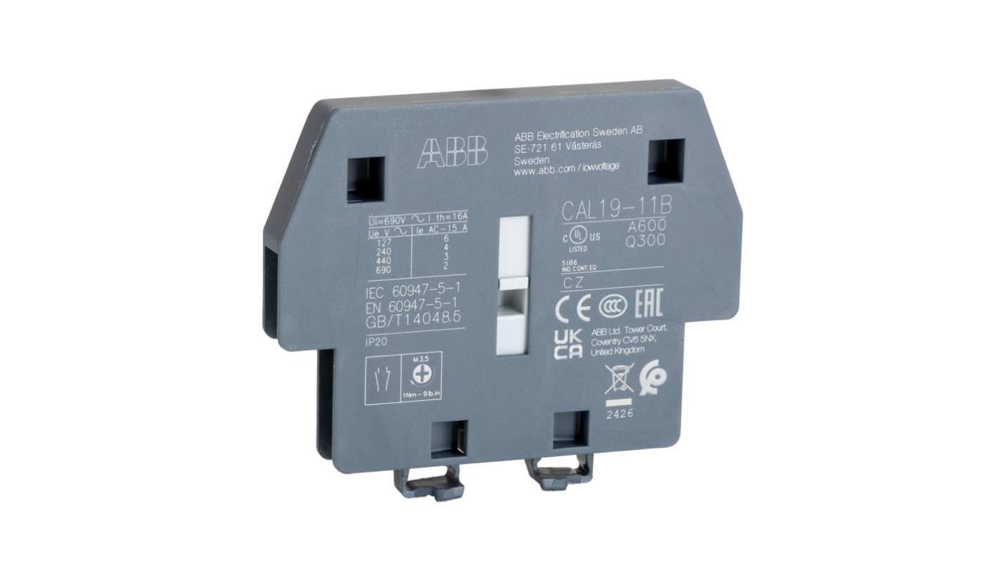 ABB Auxiliary Contact, 4 Contact, 2NC + 2NO, Side Mount CAL19