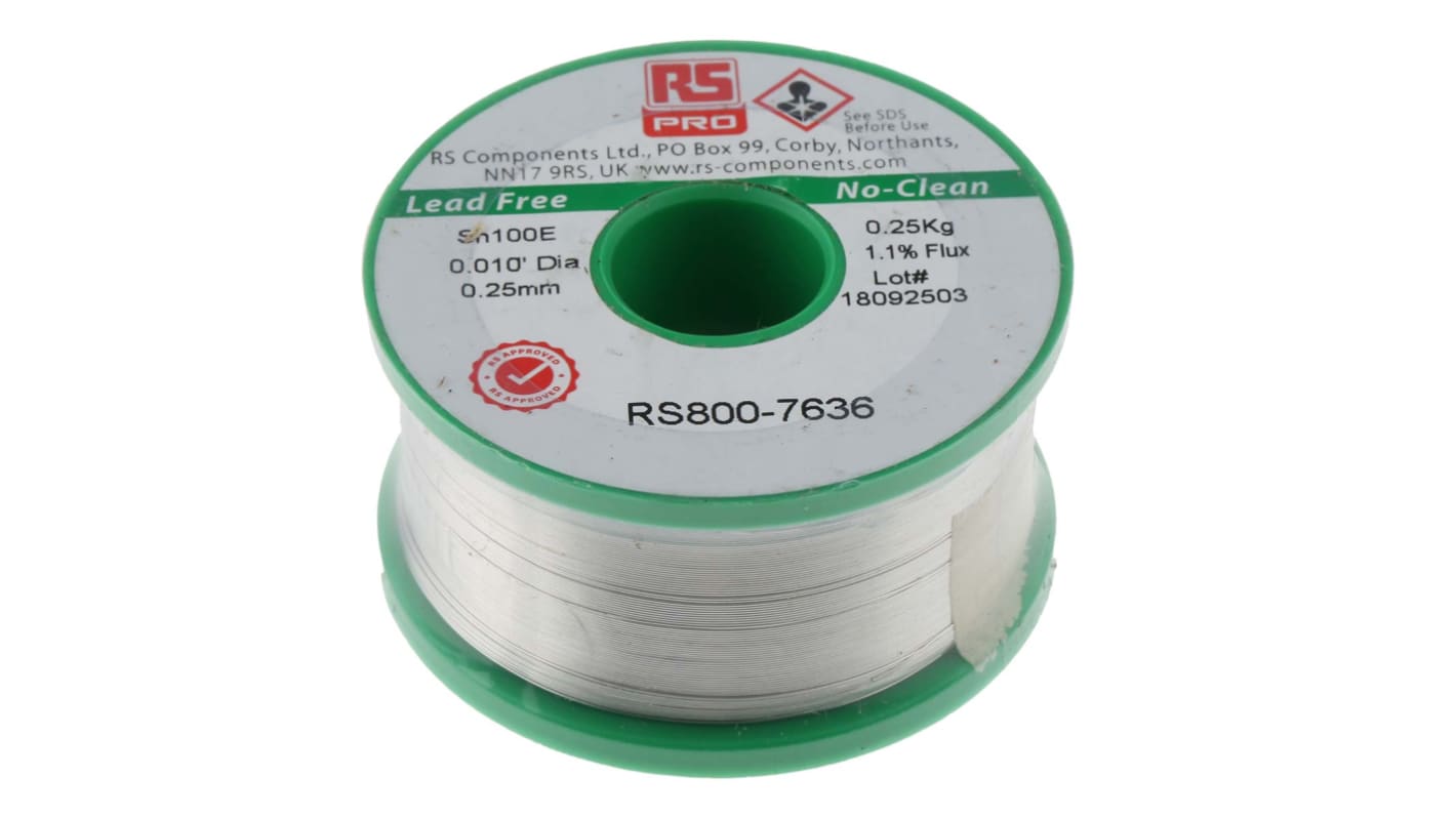 RS PRO Wire, 0.25mm Lead Free Solder, 228°C Melting Point