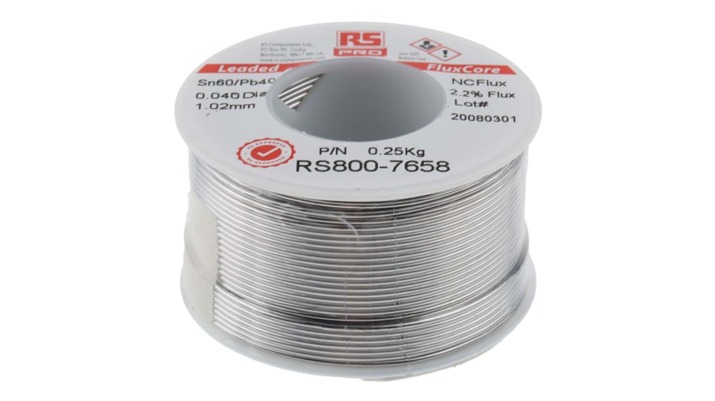 Lega saldante con piombo RS PRO, Ø 1.01mm, punto fusione 183°C, 250g