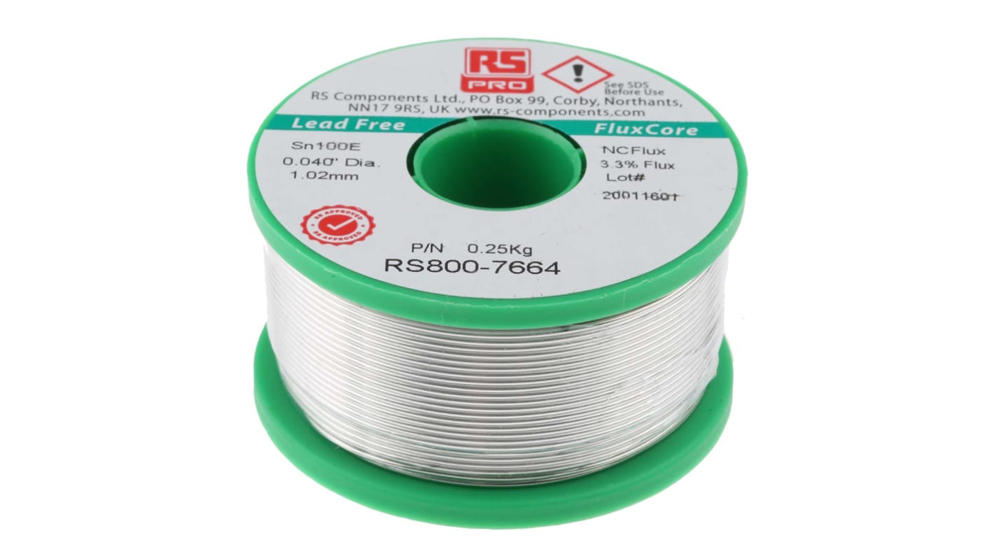 RS PRO Wire, 1.01mm Lead Free Solder, 228°C Melting Point