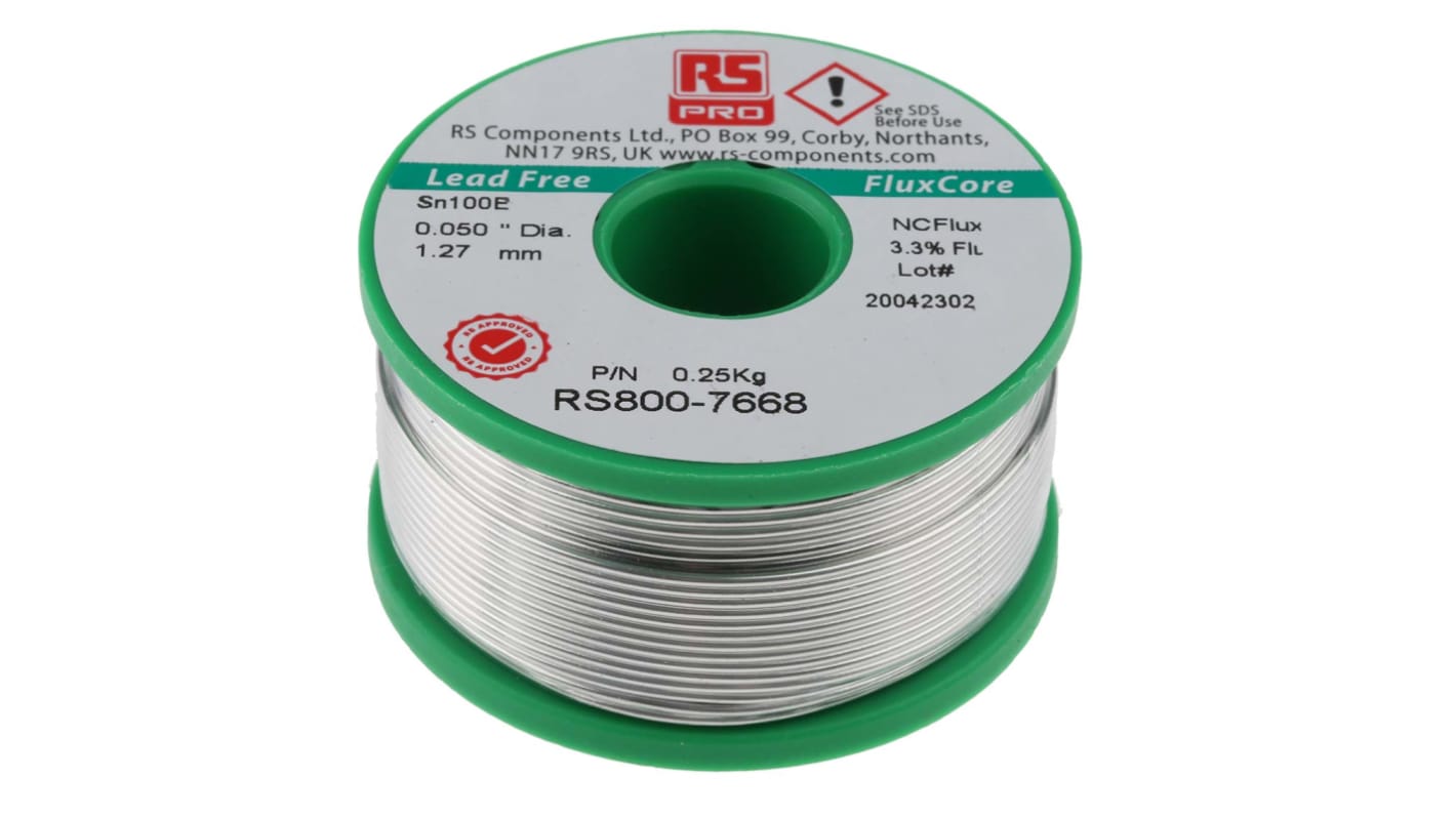 RS PRO Wire, 1.27mm Lead Free Solder, 228°C Melting Point