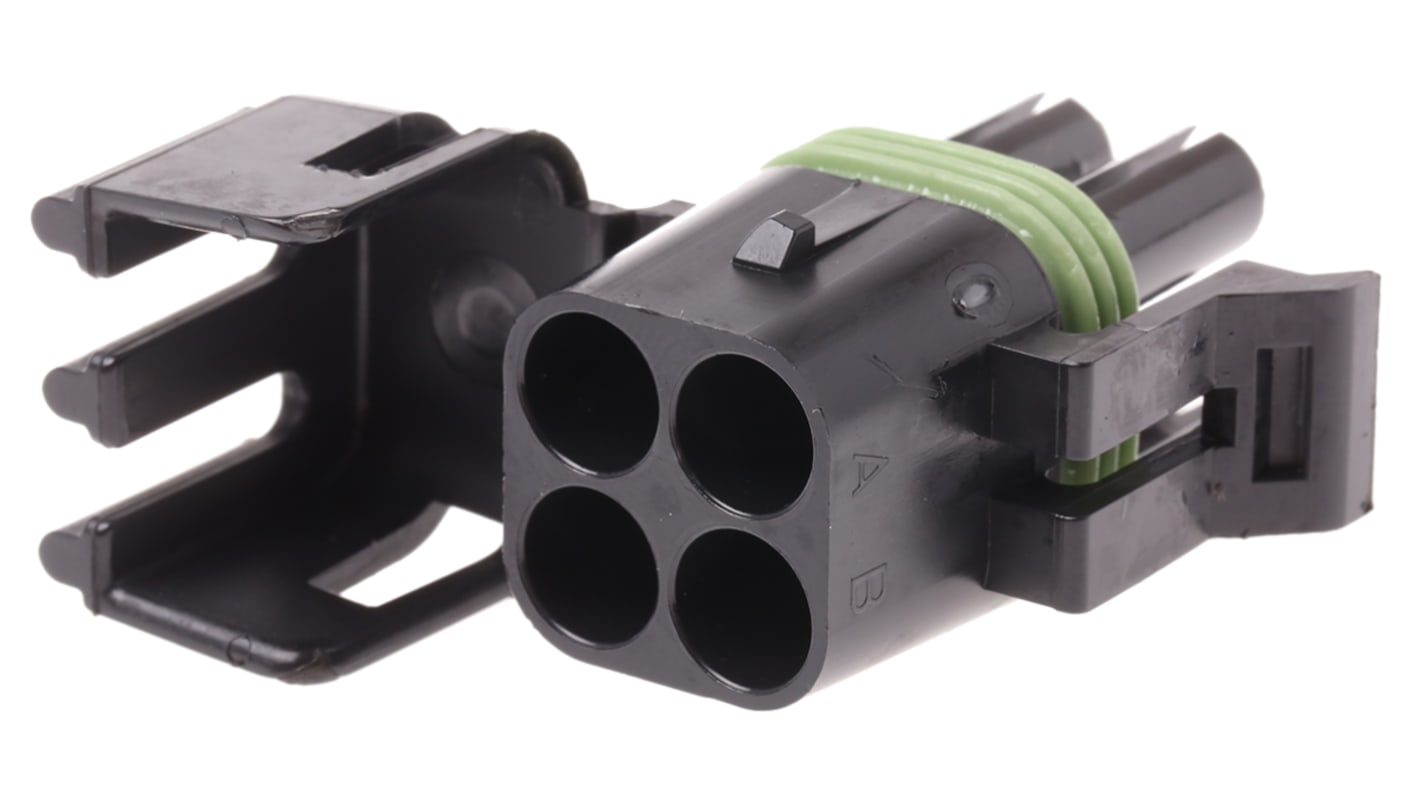 Delphi, Weather-Pack Automotive Connector Socket Black Cable Mount 4 Way, Crimp Termination 12015798