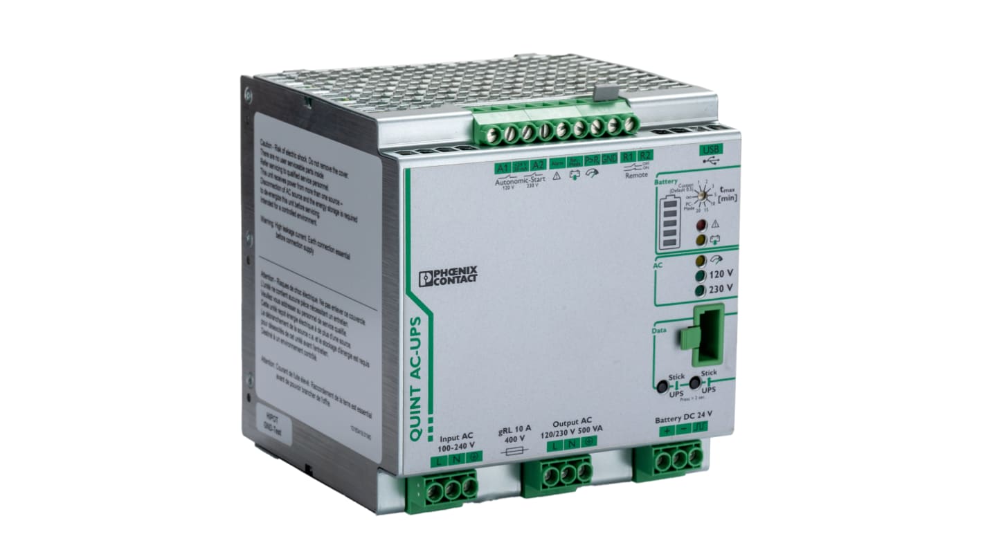 Phoenix Contact 240V Input DIN Rail Uninterruptible Power Supply, 500VA (400W), QUINT-UPS