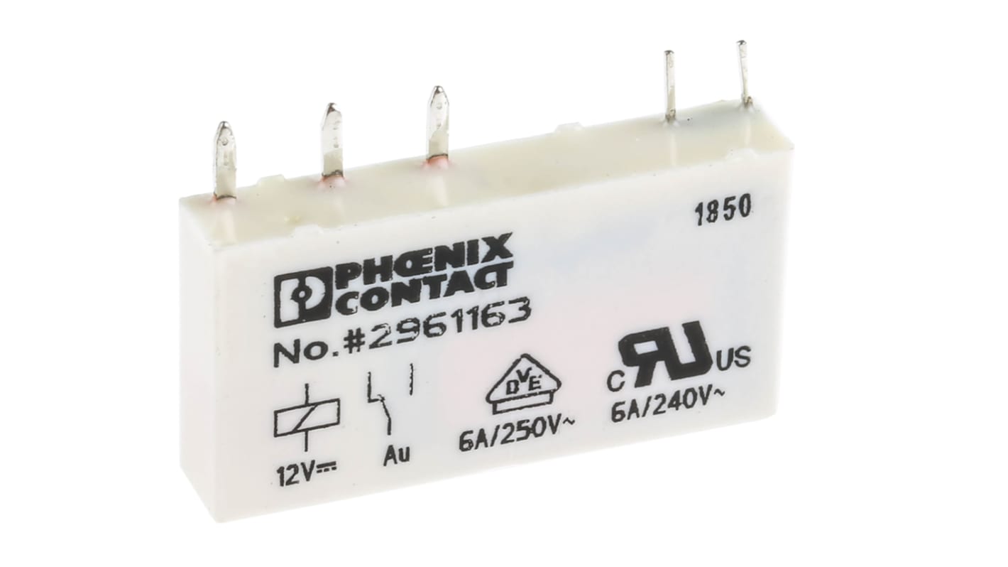 Phoenix Contact PCB Mount Power Relay, 12V dc Coil, 1 mA (at 24 V), 10 mA (at 12 V) Switching Current, SPDT