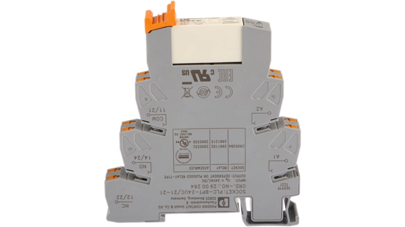 Phoenix Contact PLC-RPT- 24UC/21-21 Series Interface Relay, DIN Rail Mount, 24V ac/dc Coil, DPDT, 2-Pole