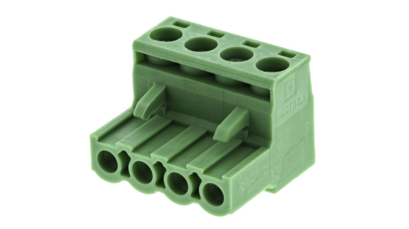 Phoenix Contact, 5mm Pitch, MSTB 2.5/ 4-ST, 4 Way, Right Angle, Pluggable Terminal Block, Plug, Screw Termination,