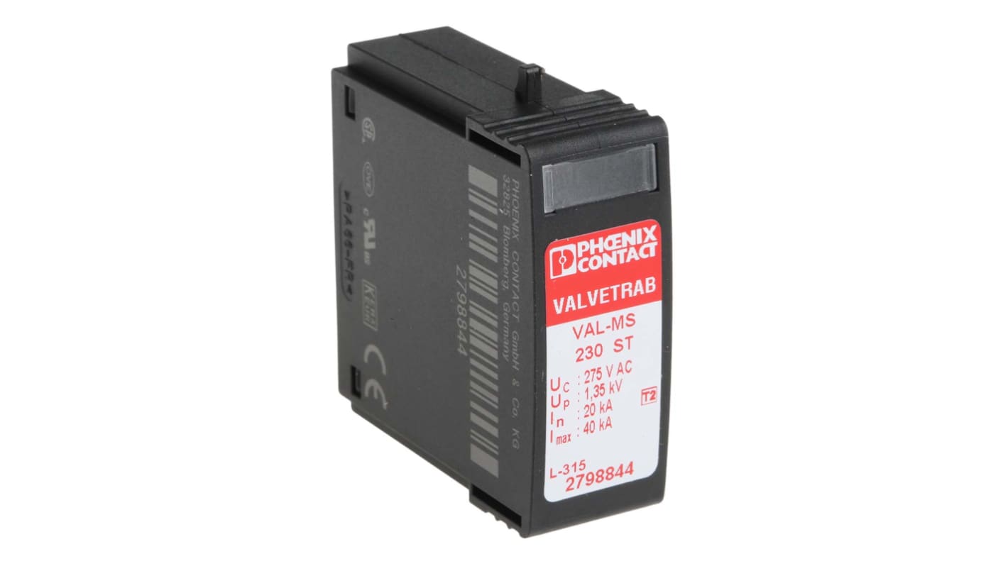 Phoenix Contact, VAL-MS 230 ST Surge Protector 230 V ac Maximum Voltage Rating 40kA Maximum Surge Current Surge