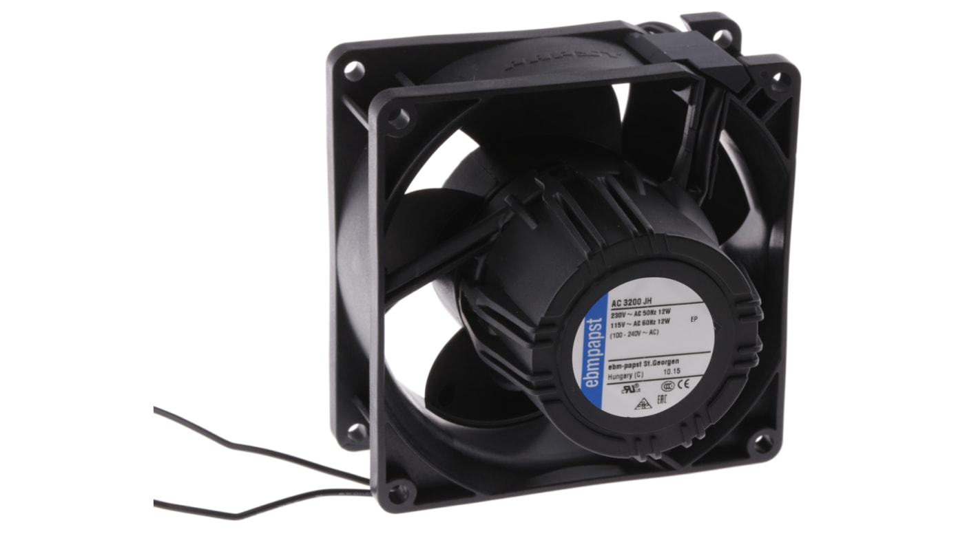 ebm-papst AC 3200 J Series Axial Fan, 85 → 265 V ac, AC Operation, 144m³/h, 12W, 92 x 92 x 38mm