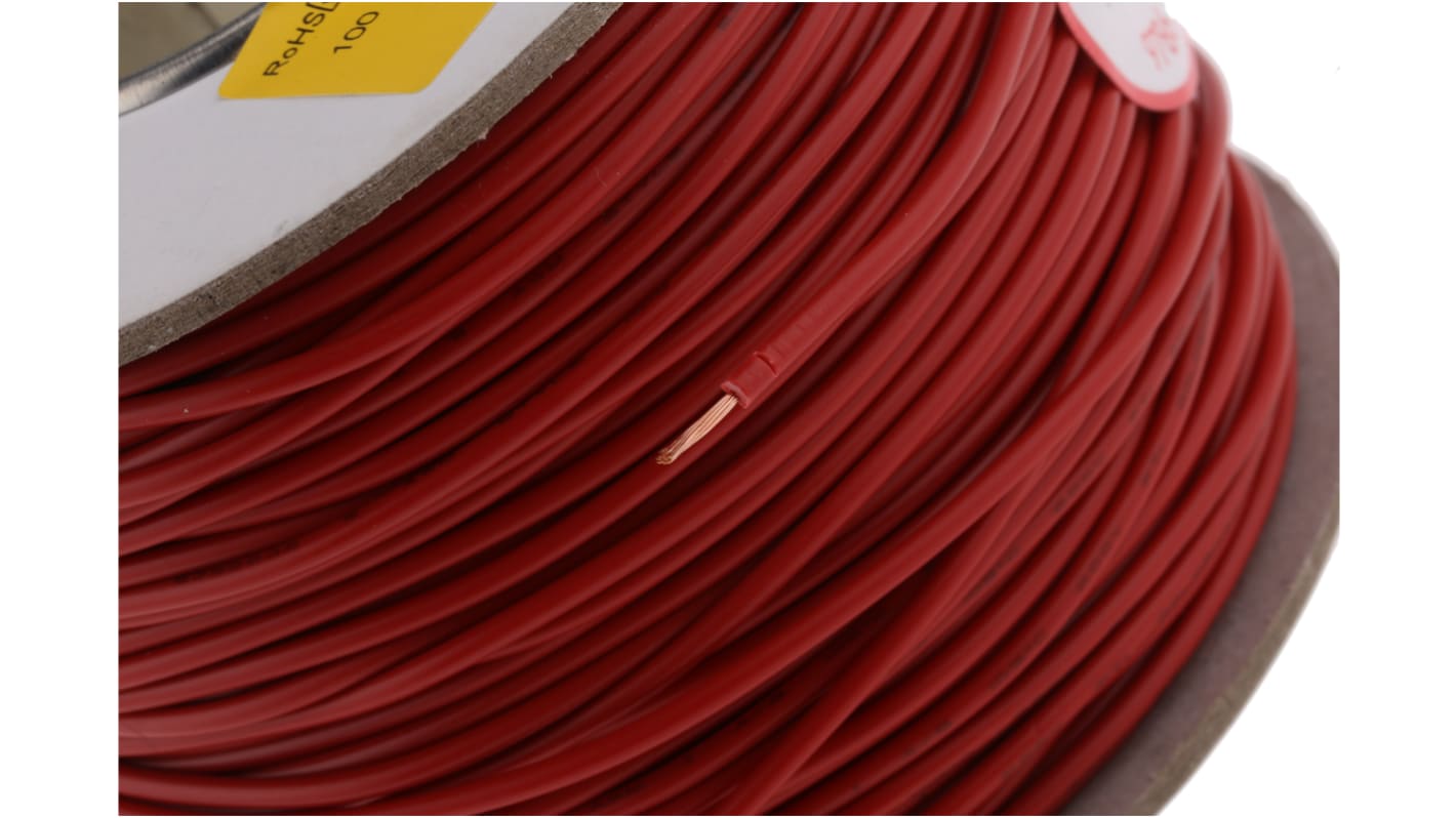 RS PRO Red 0.5 mm² Tri-rated Cable, 22 AWG, 16/0.2 mm, 100m, PVC Insulation