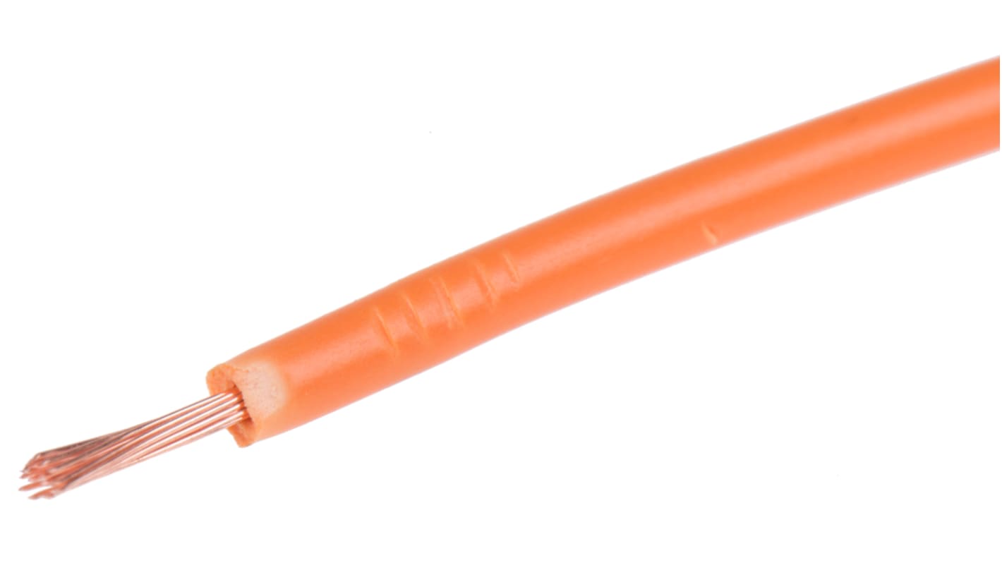 RS PRO Orange 0.5mm² Hook Up Wire, 22 AWG, 16/0.2 mm, 100m, PVC TI3 Insulation