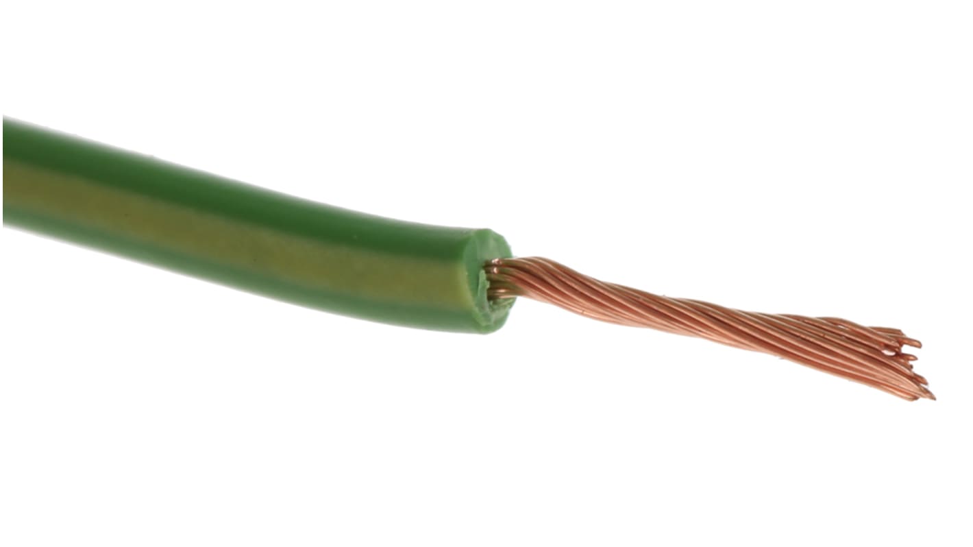 RS PRO Green/Yellow 0.5mm² Hook Up Wire, 22AWG, 16/0.2 mm, 100m, PVC TI3 Insulation