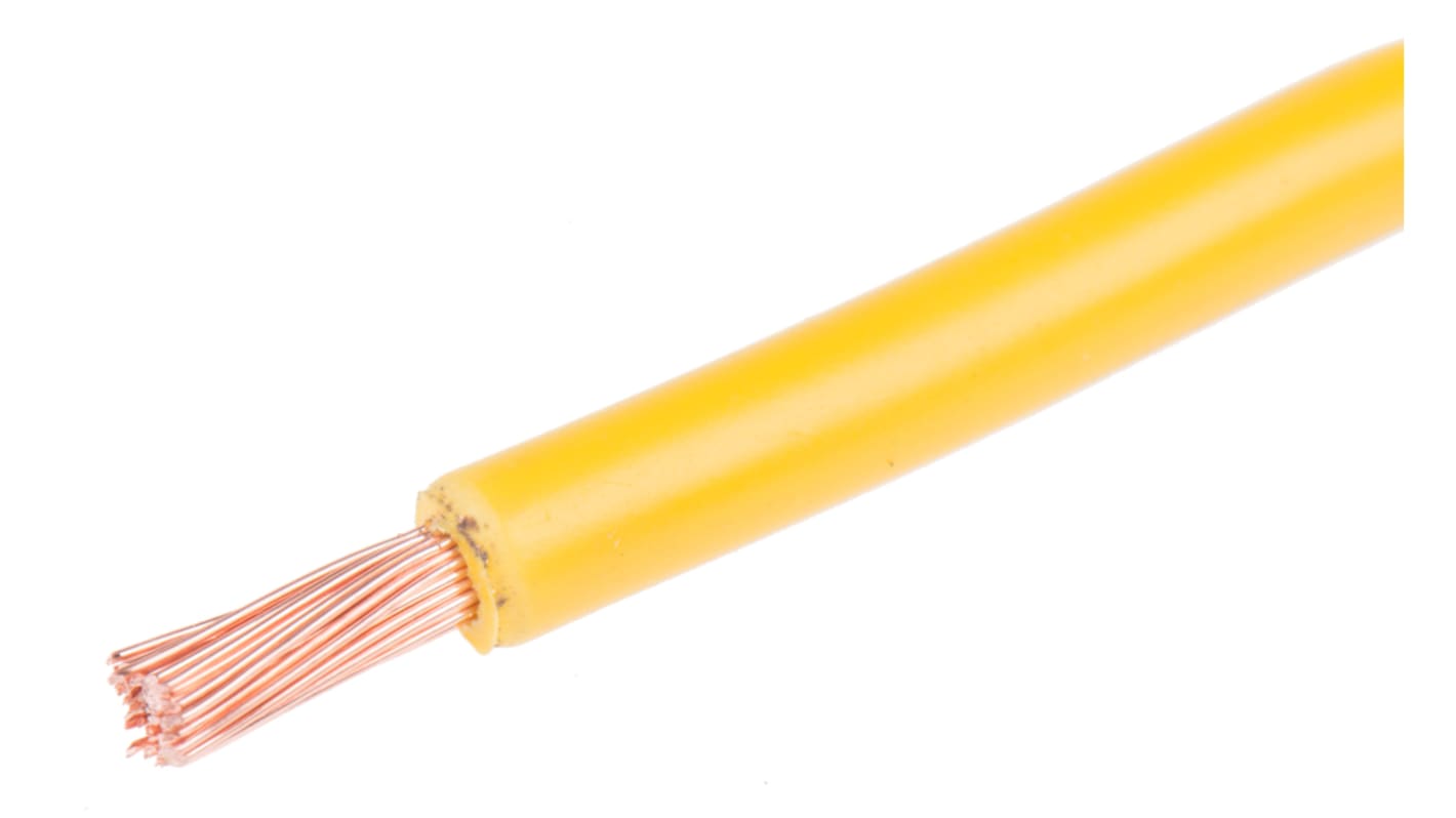RS PRO Yellow 2.5mm² Hook Up Wire, 14 AWG, 50/0.25 mm, 100m, PVC TI3 Insulation