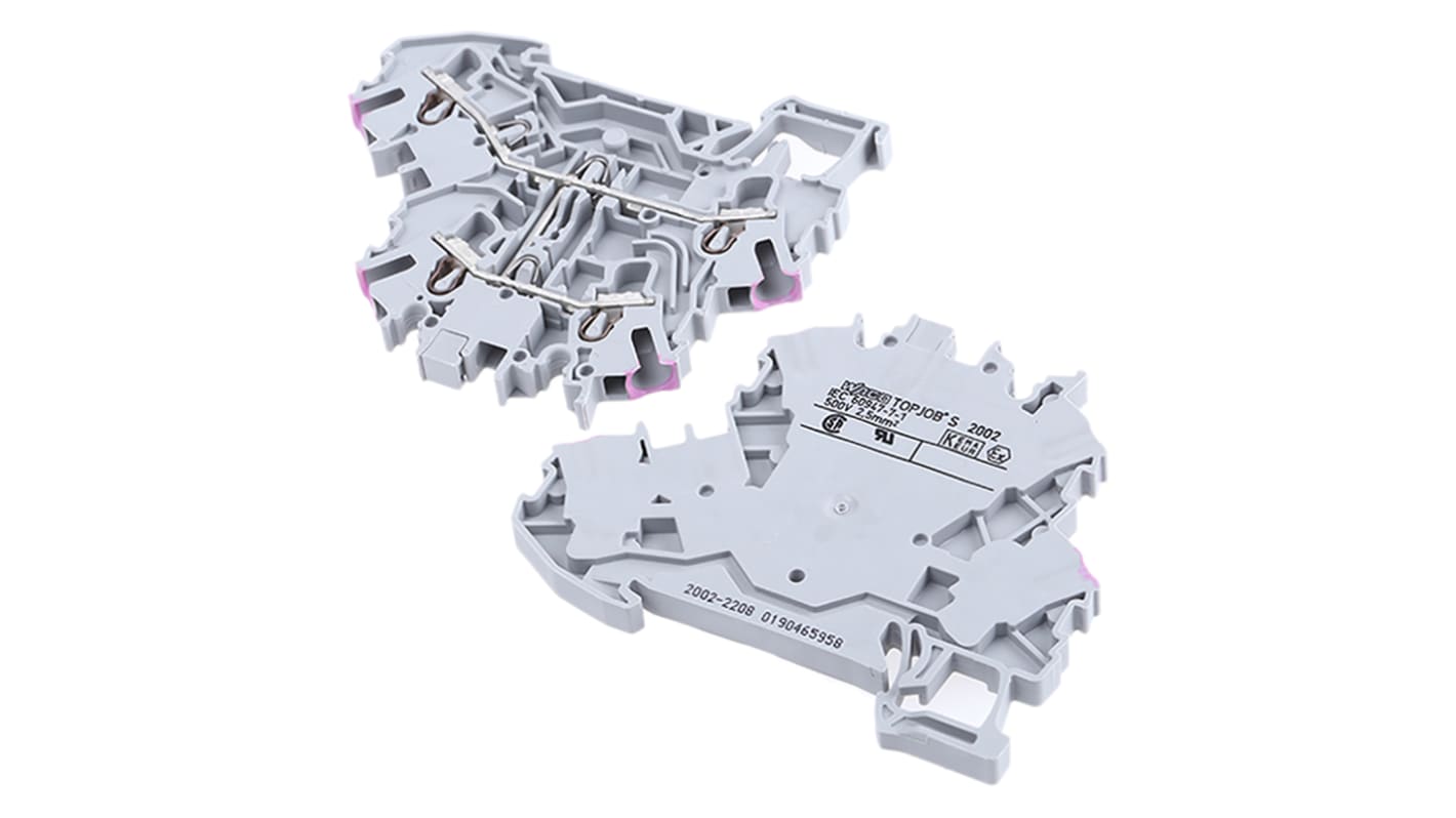 Bloc de jonction de traversée WAGO TOPJOB S, 2002, 2.5mm², Borne à cage enfichable, Gris