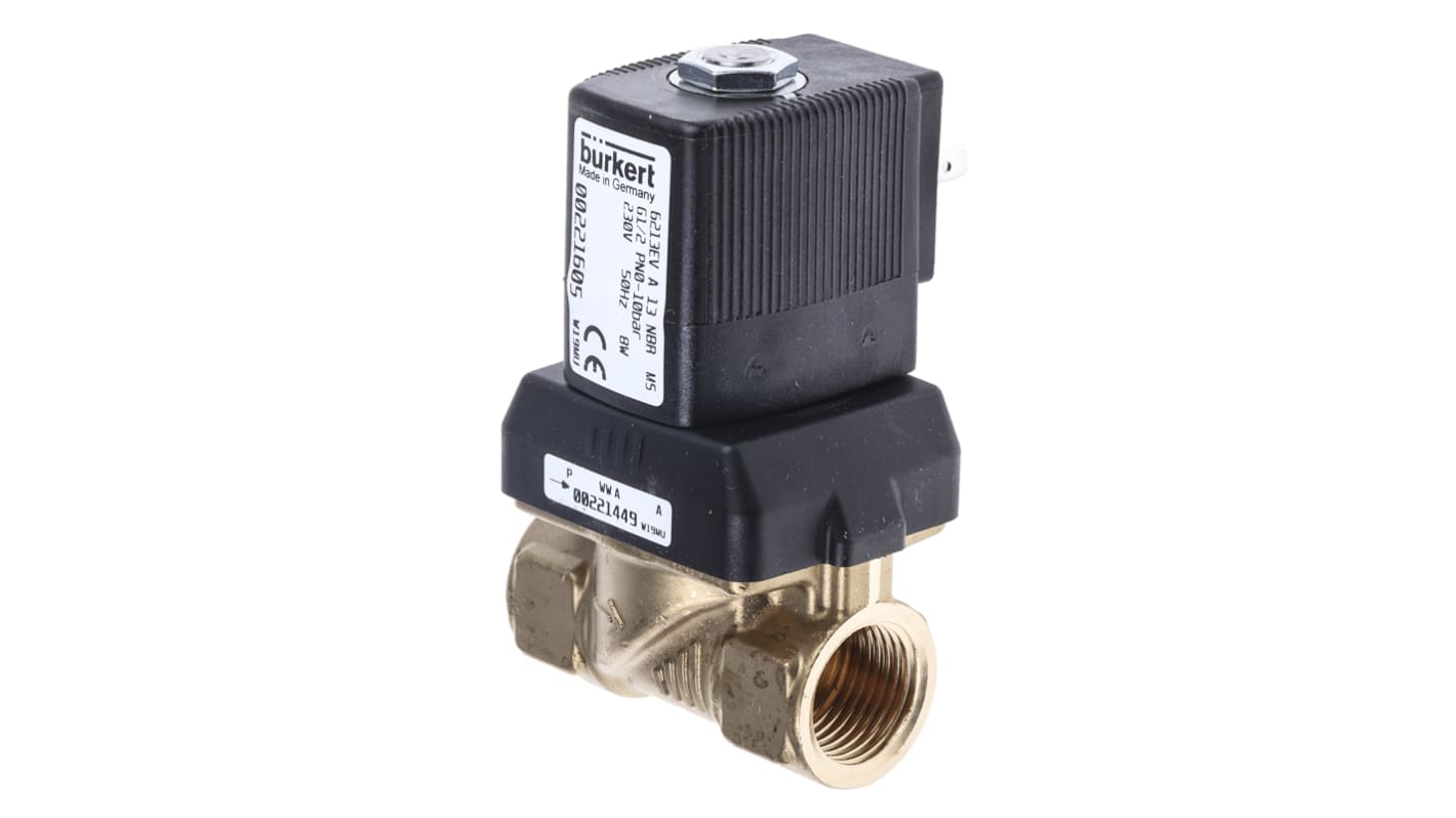 Burkert Solenoid Valve 221605, 2 port(s) , NC, 230 V ac, 1/2in