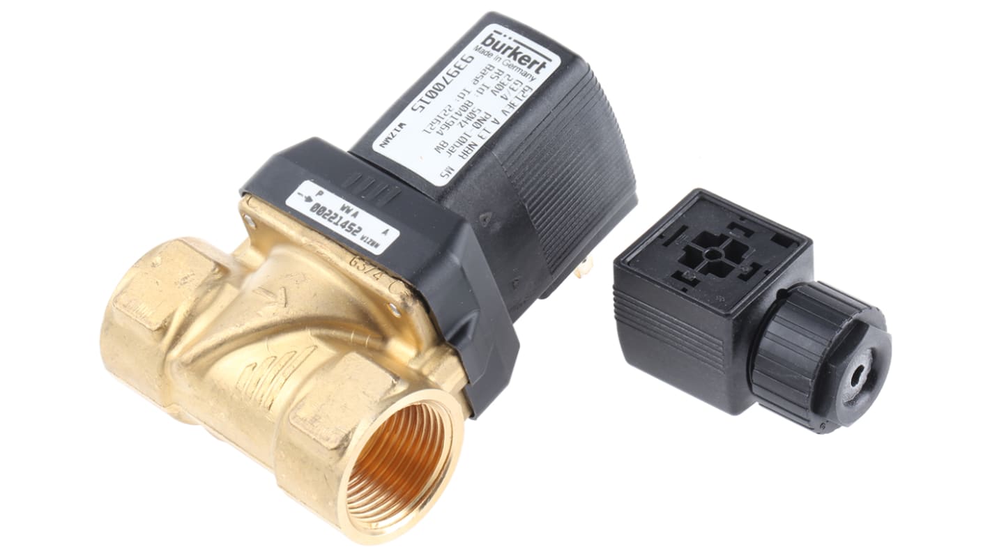 Burkert Solenoid Valve 221621, 2 port(s) , NC, 230 V ac, 3/4in