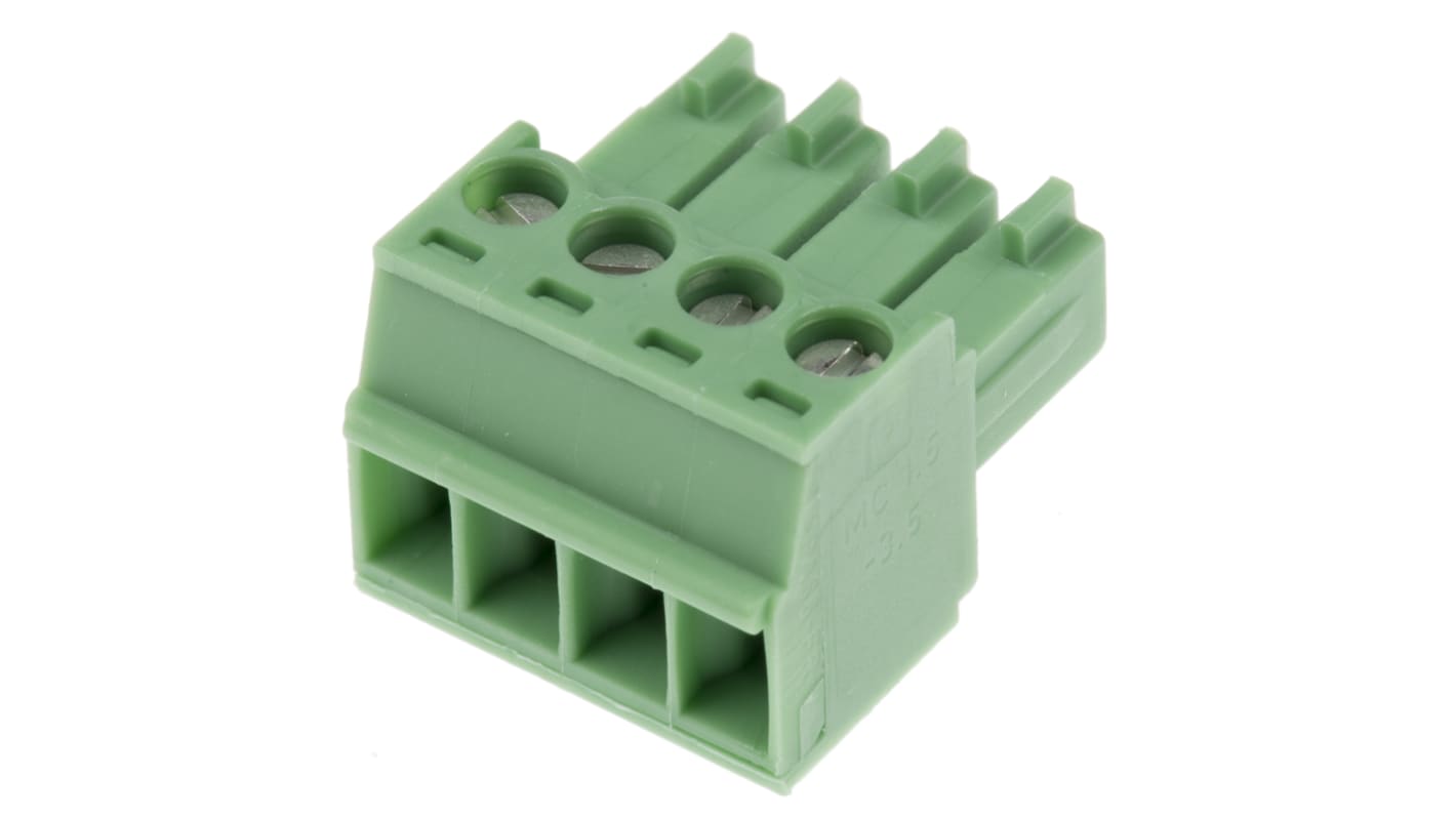 Phoenix Contact 3.5mm Pitch 4 Way Pluggable Terminal Block, Plug, Cable Mount, Screw Termination