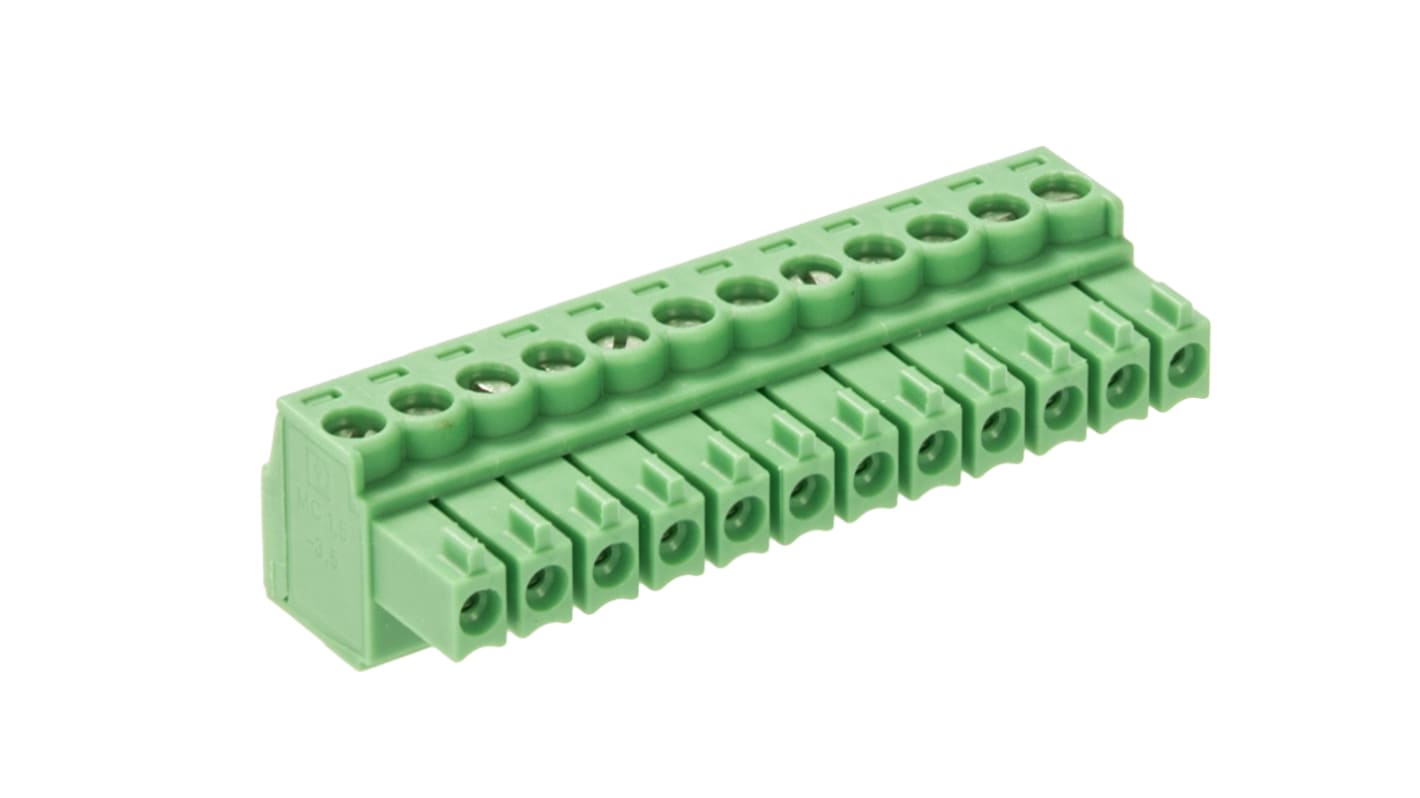 Phoenix Contact, 3.5mm Pitch, MC 1.5/12-ST-3.5, 12 Way, , Pluggable Terminal Block, Plug, Cable Mount, Screw