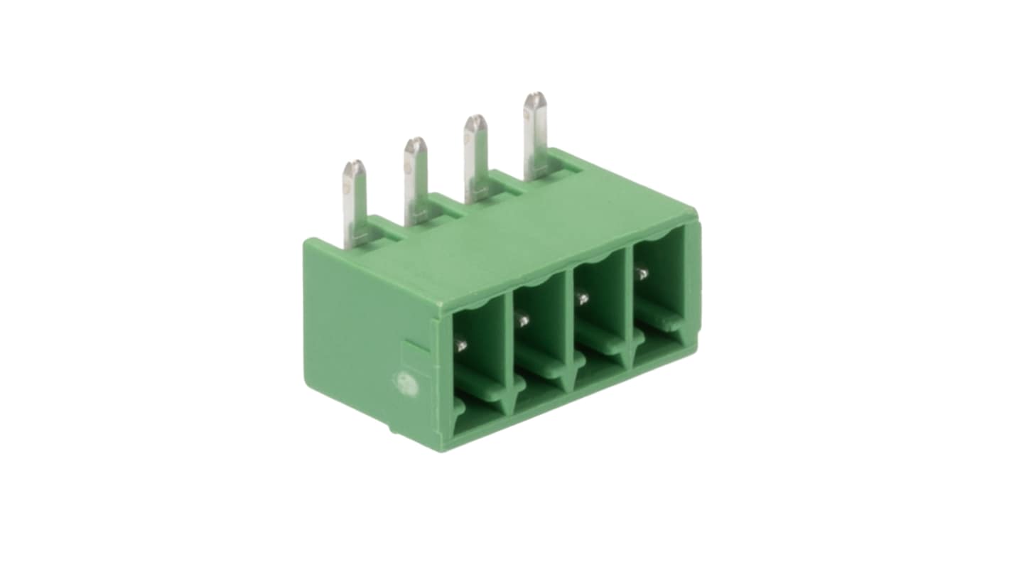 Phoenix Contact, 3.5mm Pitch, MC 1.5/4-G-3.5, 4 Way, Pluggable Terminal Block, Header, Wave Soldering, Solder