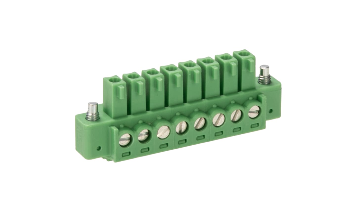 Phoenix Contact, 3.81mm Pitch, MC 1.5/8-STF-3.81, 8 Way, , Pluggable Terminal Block, Plug, Cable Mount, Screw