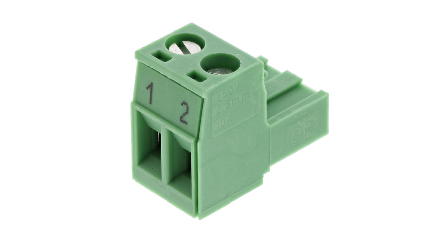 Phoenix Contact, 5mm Pitch, MSTB 2.5/2-ST BD:1-2, 2 Way, Pluggable Terminal Block, Plug, Plug-In, Screw Termination,
