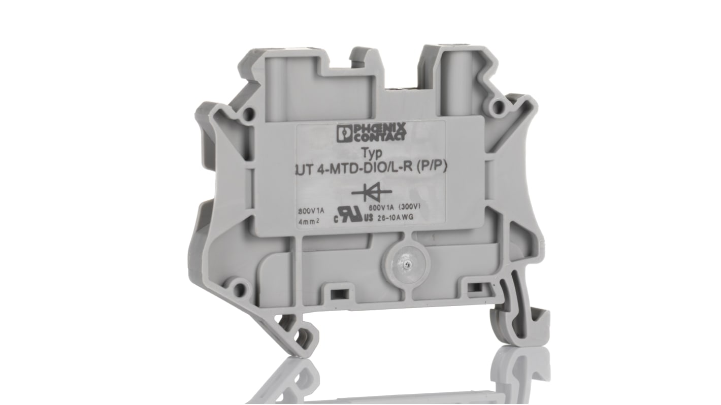 Phoenix Contact 3046210 UT 4-DIO/L-R Series Grey, 4mm², Single-Level, Screw Termination
