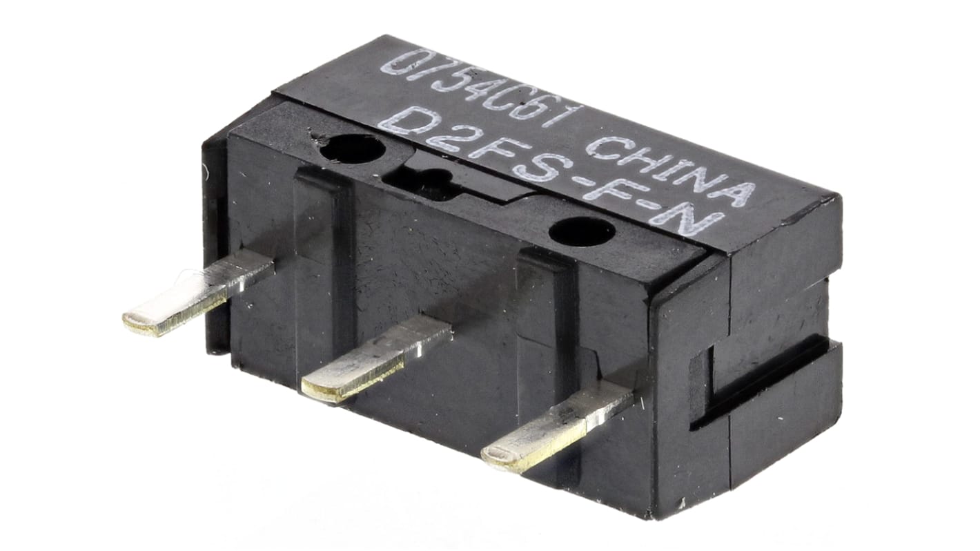 Omron Pin Plunger Micro Switch, PCB Straight Terminal, 100 mA @ 5 V dc, SPST, IP40