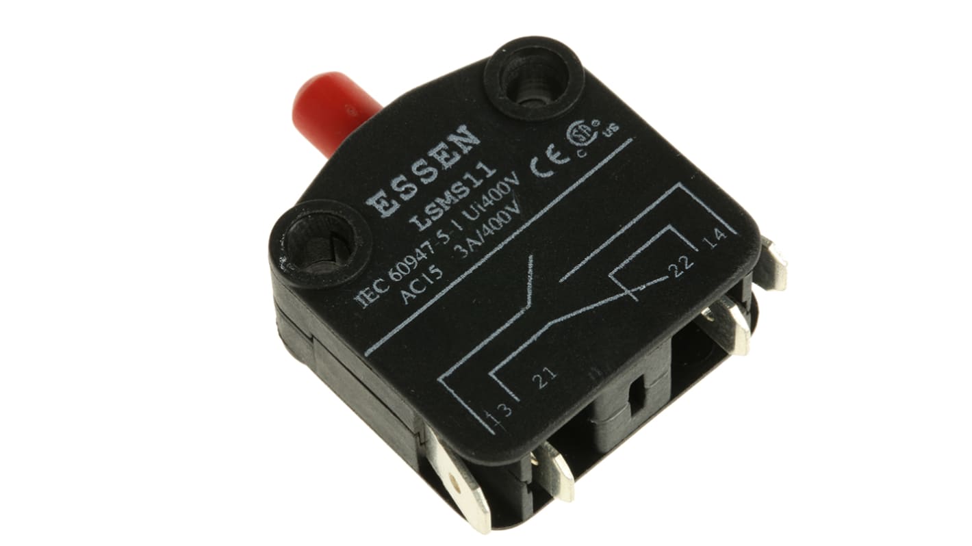 RS PRO Plunger Micro Switch, Quick Connect Terminal, 6 A @ 400 V ac, SPDT, IP40