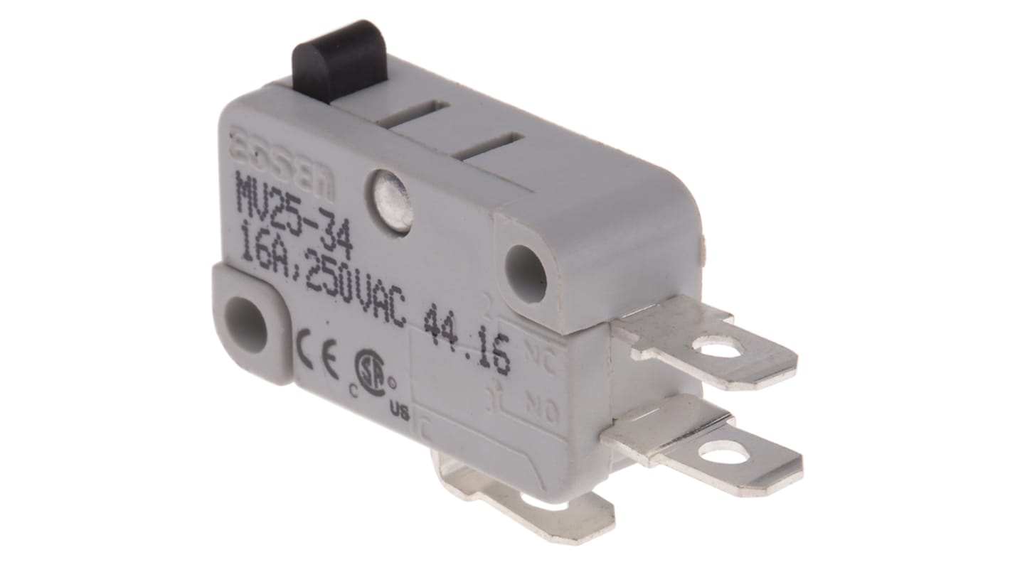 RS PRO Plunger Micro Switch, Quick Connect Terminal, 16 A @ 250 V ac, SP-CO