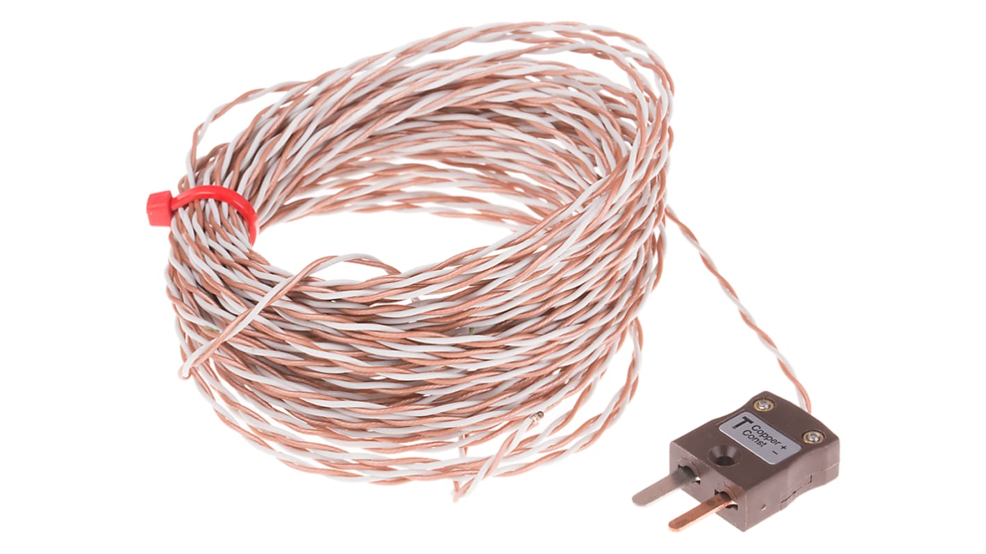 RS PRO T型外露结点热电偶, 探头Φ7/0.2mm x 10m, 可测+250°C, 线长10m, 微型插头接端, PFA探头
