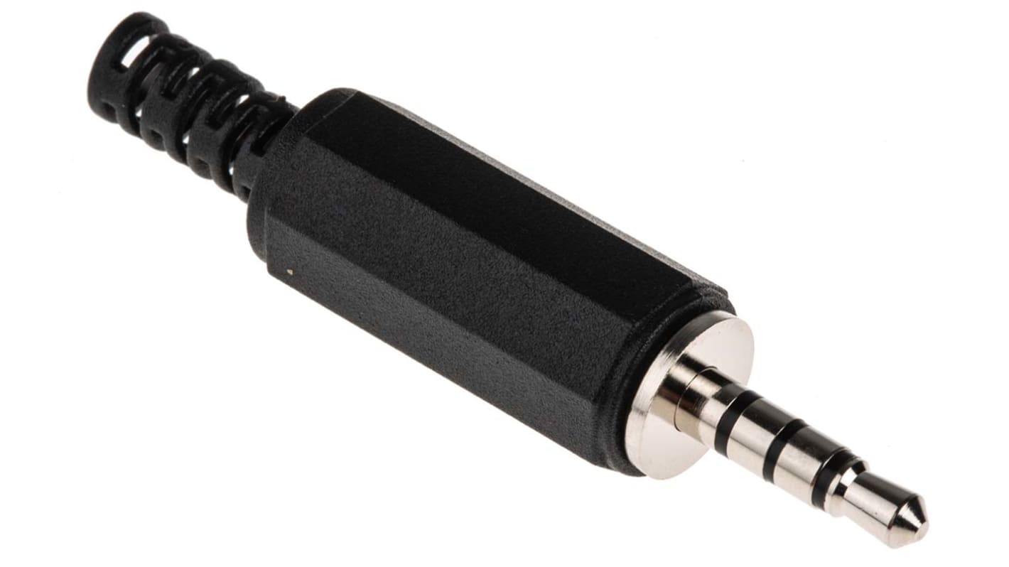 Emelő csatlakozó Férfi, Egyenes, Kábelre szerelhető, Fekete, 3,5 mm